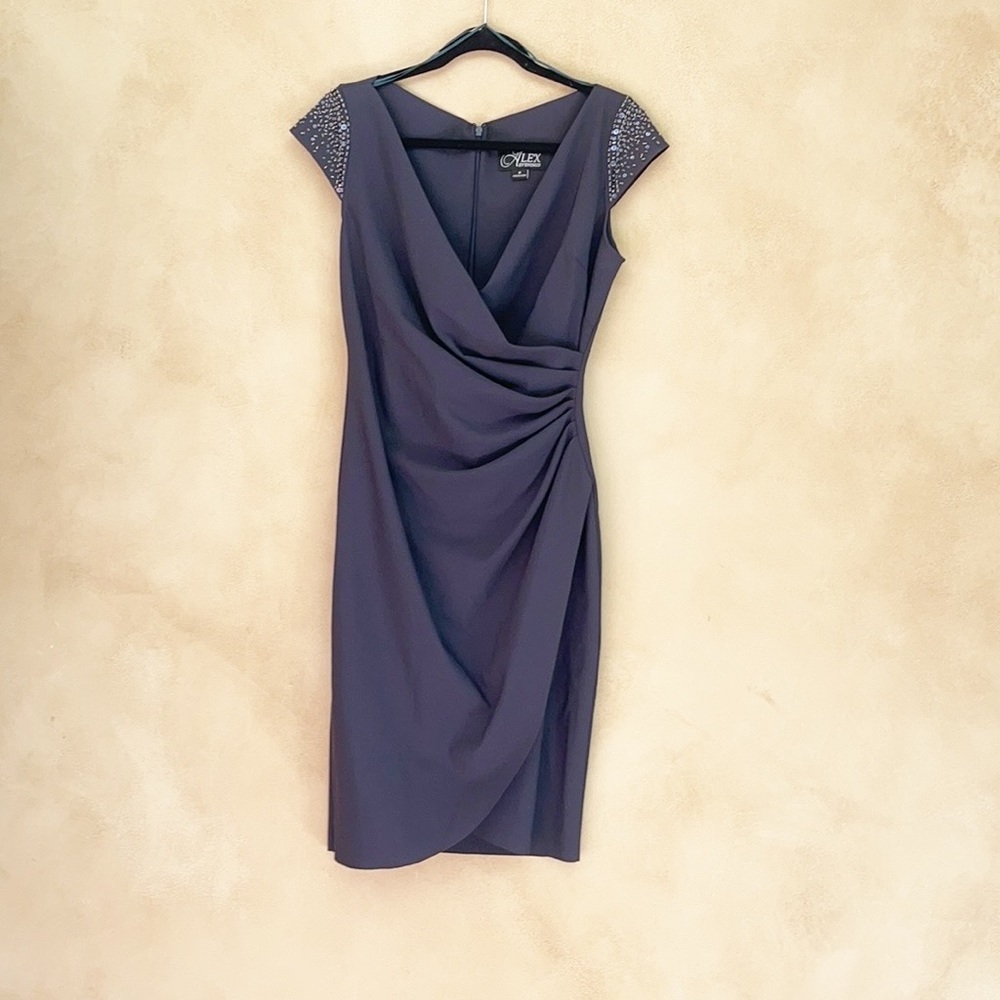 Alex evening gray & silver elegant cocktail dress